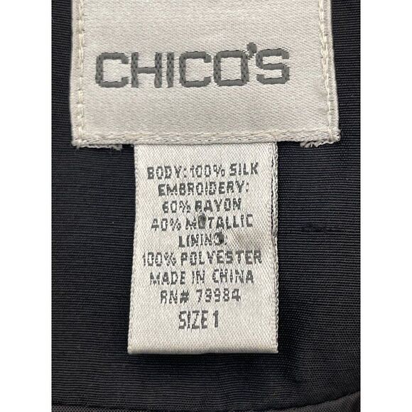 Chico’s Women Sophisticated Black / Silver Silk Jacket Size 1 (8/10) - Picture 9 of 9
